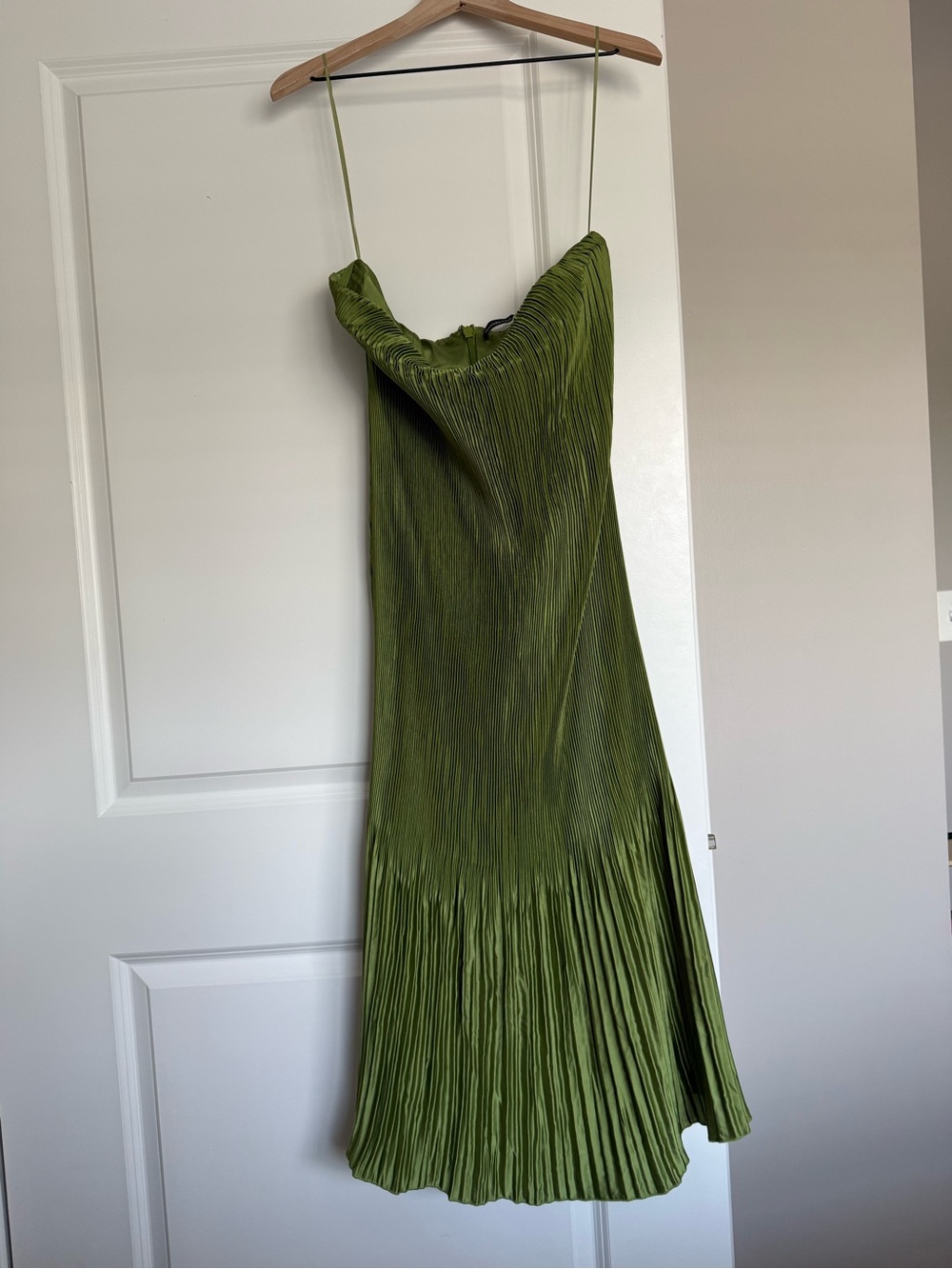 Abercrombie & Fitch Olive Green Pleated Midi Slip Dress